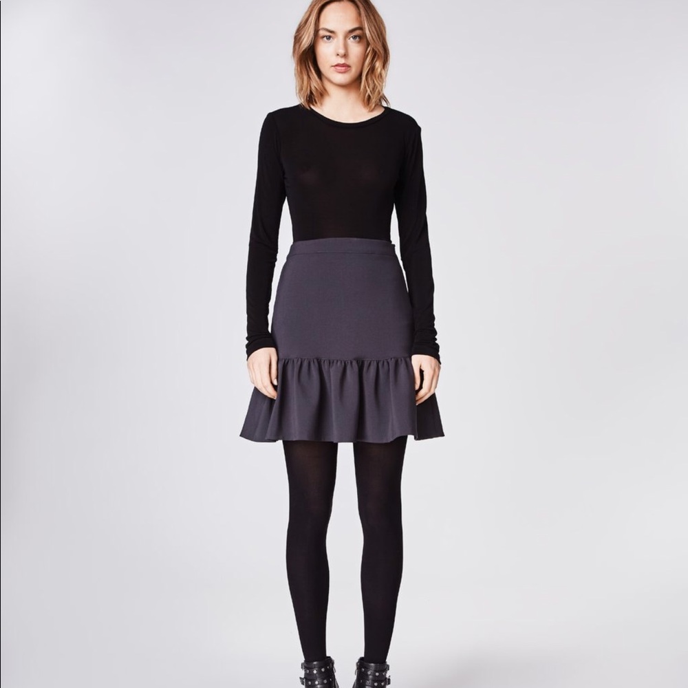 Nicole Miller Stretchy Tech Ruffle Skirt-BLACK
